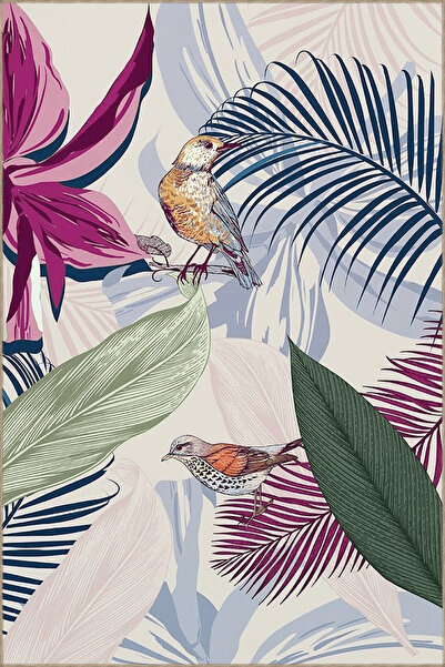 Rugs Modern Halı Çok Renkli Karma Çiçek Yaprak ve Kuş Desenli Vintage Dekorat...