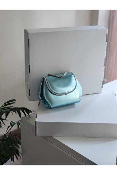 Moom Bag Geantă de umăr din piele turcoaz strălucitoare Stone