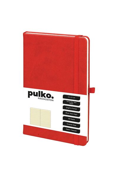 PULKO Promosyon Carnet de note, (13x21cm), copertă rigidă, 224 pagini, hârtie crem 80g, linie, 042, roșu