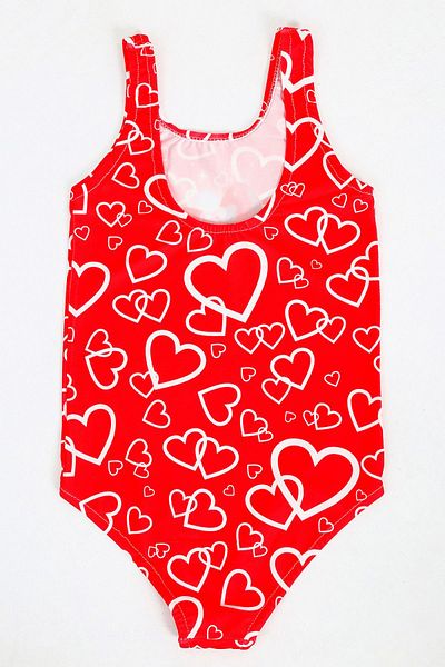 Papiş Girls' Swimsuit Red Heart Hello Kit Cat Pattern Comfortable Quick Dry Sea Pool Beach Swimsuit