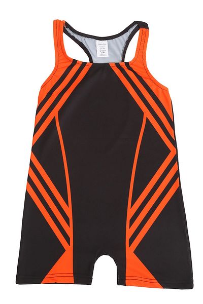 Papiş Orange Lycra Girl's Swimsuit - Digital Printed Jumpsuit and Shorts