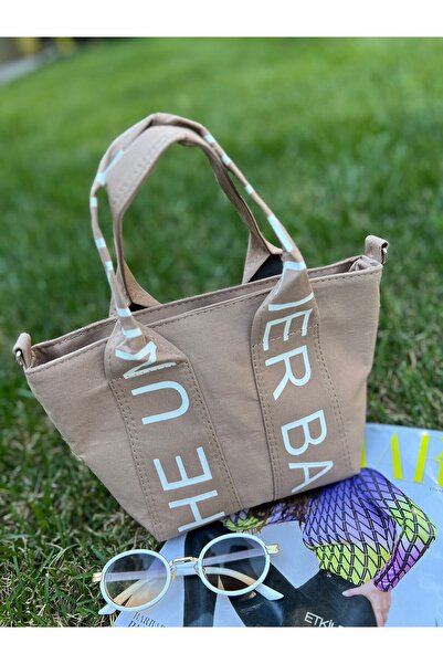 ZEYZEYBUTİK Marla baskılı krem kanvas Çanta