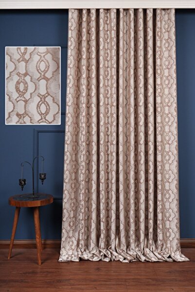 Perdelit Dökümlü Jakar Dokuma Fon Perde Tek Kenat 1 Adet (1\3 Sık Pile)