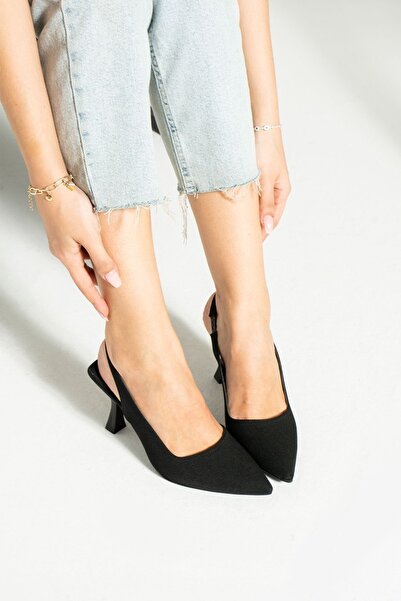 DUXAL SHOES Siyah Saten Topuklu Ayakkabı