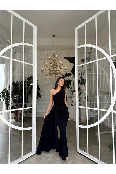 Mekafashion Black Evening Dress - Pearl Tail Detail, Model 53667