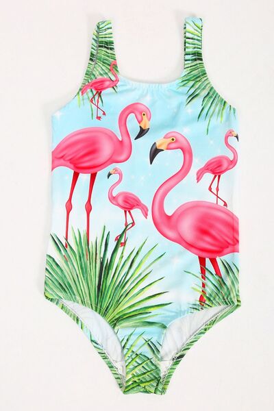 FırsatYeri Girls' Swimsuit Blue Green Flamingo Pattern Comfortable Quick Dry Swimsuit Sea Pool Beach Swimsuit