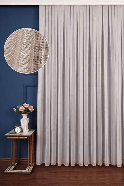 Perdelit Krem Düz Tül Perde Ütü Istemez (1/3 Sık Pile)