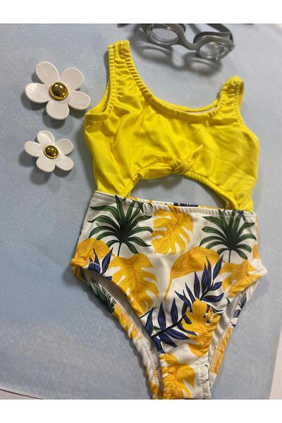 MİLAYS LİFE HOME COLLECTİON Patterned Girl's Swimsuit - Back Detail and Front Tie