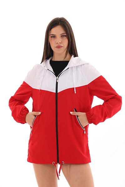 Moda Tuğram Red White Micro Raincoat and Windbreaker Set