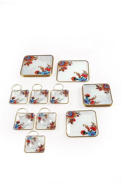 B&M 24 Piece White Floral Patterned Square Breakfast Set