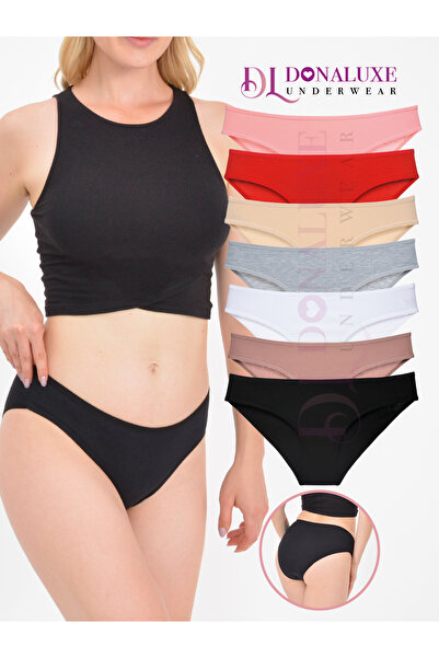 Donaluxe 7-Piece Cotton Soft Fabric Women's Slip Bikini Panties - Black White Skin Gray Mink Red Salmon