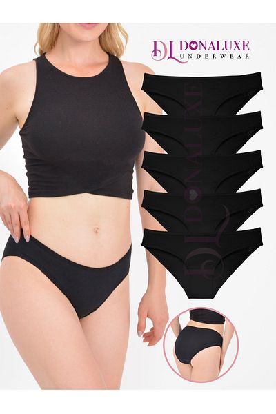 Donaluxe Chiloți de bikini negri - țesătură moale din bumbac, pachet de 5 chiloți slip