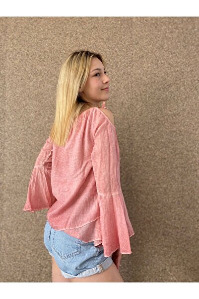 Bohemian Antik Görünümlü Çift Katlı Ispanyol Kol Naturel Bluz