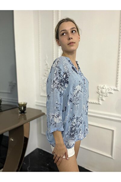 Bohemian Women's Natural Judge Collar Linen Shirt Blouse