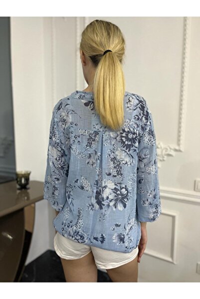 Bohemian Women's Natural Judge Collar Linen Shirt Blouse