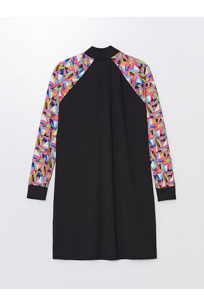 LC Waikiki High Collar Patterned Long Sleeve Women's Hijab Swimsuit