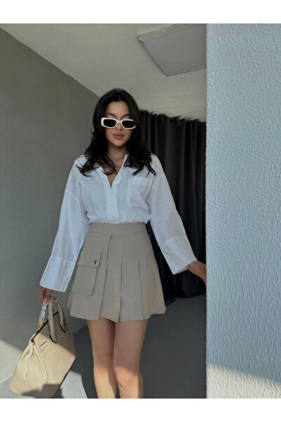 Seda bakır collection Kadın Cep Detaylı Kolej Etek