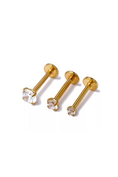 Bylin Cerrahi Çelik Gold Tek Taş Piercing Set- 3 Adet -Bar uzunluğunu lütfen seçiniz