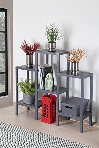 Pazarika Piramit 6 Lı Plastik Raf Ünitesi Gri, Çiçeklik, Banyo, Mutfak Rafı, ...