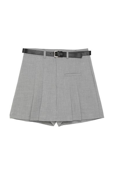 Quzu Fusta scurtă plisată gri deschis - Detaliu curea