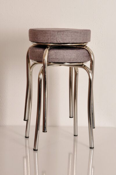 AKK TİCARET 2 Adet Gri Desenli Renkli Kumaş Nikelajlı Demir Tabure Mutfak Taburesi (DEMONTE)