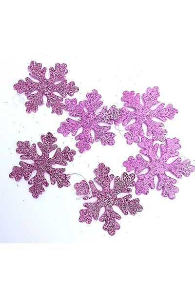 şahane parti Mini Fuchsia Pink Snowflakes Glitter Eva Tree And Gift Ornament 6x6cm Set of 6