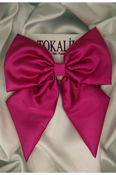 TOKALİLYA Kadı Saten Fuşya Pembe Fiyonk Klipsli Otomatik Toka