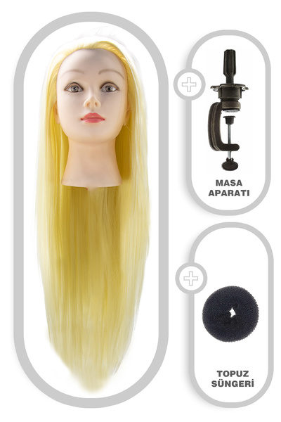 KONAK PERUK Manechin de antrenament pentru coafor - Platin / Cu suport de masă