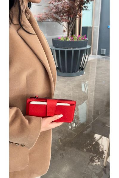 SANLINE Red Genuine Leather Women's Wallet - Hand Portfolio with Phone Compartment