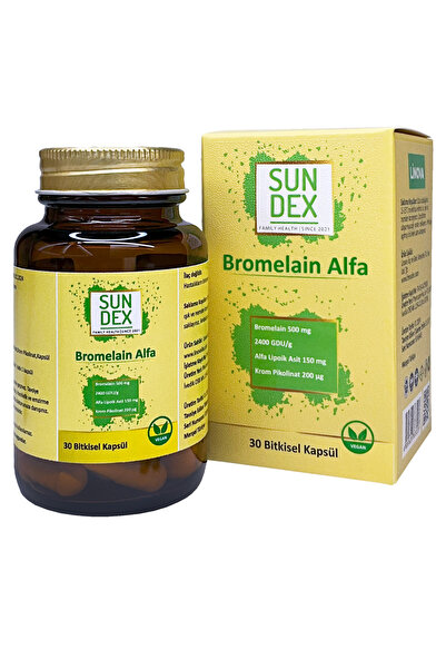 Sun Dex Family Health Since 2021 Bromelain Alfa Bromelain, Alfa Lipoik Asit, Krom Pikolinat 30 Bitkisel Kapsül