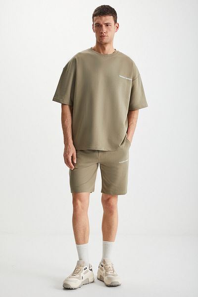 GRIMELANGE 2-teiliges Herren-Set „Colombia“ – bequemes, mit Text besticktes Khaki-Trainingsanzug-Set