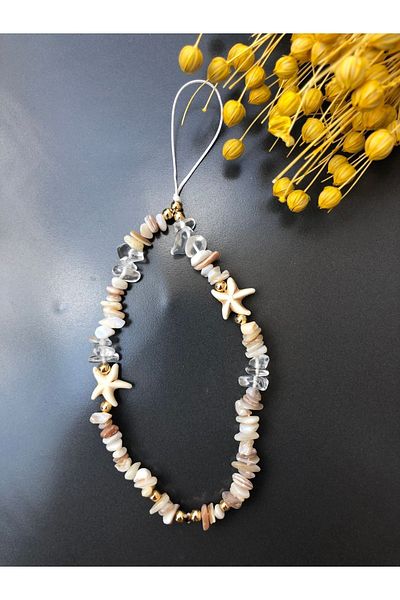Stoneday Pearlescent Broken Stone Gold Detailed Starfish Phone Strap Charm Lanyard