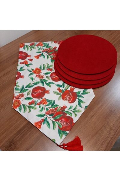 runnerdesign1 H&n New Year's Pomegranate Runner and 6 Red Saucers