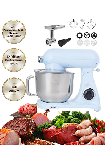 Karaca Kıyma Çekme Sucuk-Sosis Yap Hamur Yoğurma 1800W Güç 6,2 LT Döküm Premi...