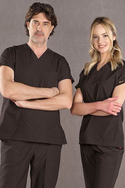 ÇİZGİ MEDİKAL Siyah Doktor Hemşire Forması Scrubs Dr Greys Likralı Takım (ESN...