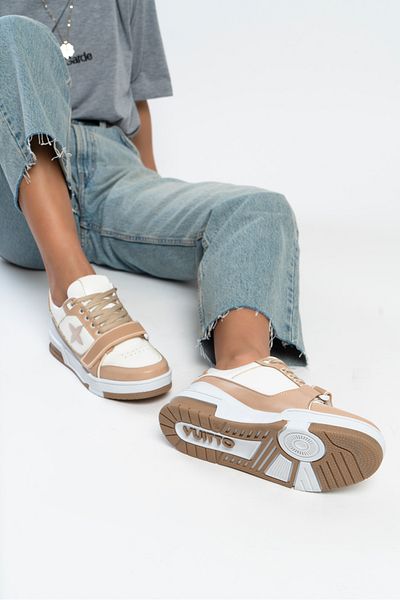 NİŞANTAŞI SHOES Manny White Beige Thick Sole Lace Up Women's Sports Shoes