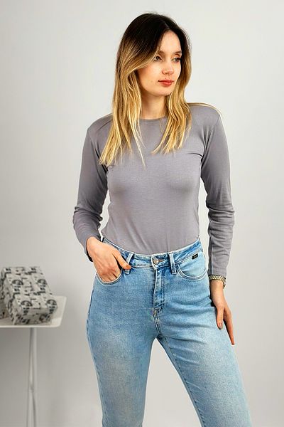 Betimoda Mânecă lungă de damă cu gât crew body gri 1 bucată