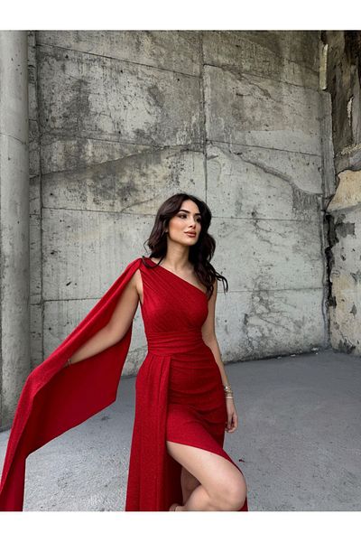 Mekafashion Tves Glittered Tail Detail Evening Dress582399 RED
