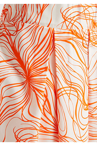 United Colors of Benetton Kadın Turuncu Mix Pamuk Karışımlı Tamamı Desenli Beli Büzgülü Uzun Etek