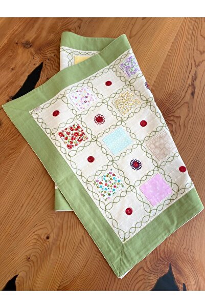 Bohemian Green Colored Patched Embroidered 50x130 Cm Runner