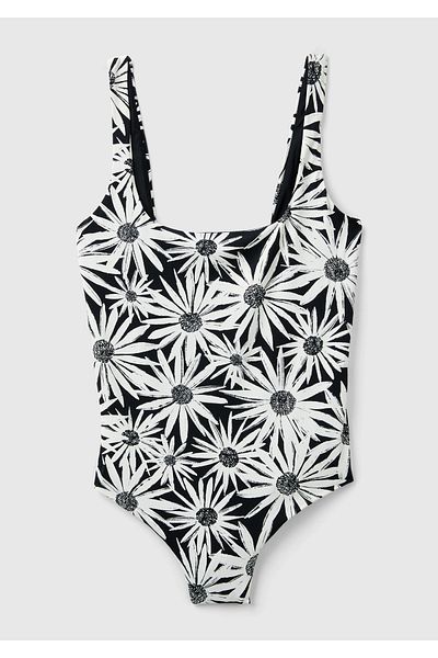 United Colors of Benetton White Patterned Brazilian Model Women's Swimsuit - Deep Back Low Cut