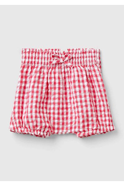 United Colors of Benetton Baby Red All over Plaid Patterned Gathered Waist Ruffle Shorts
