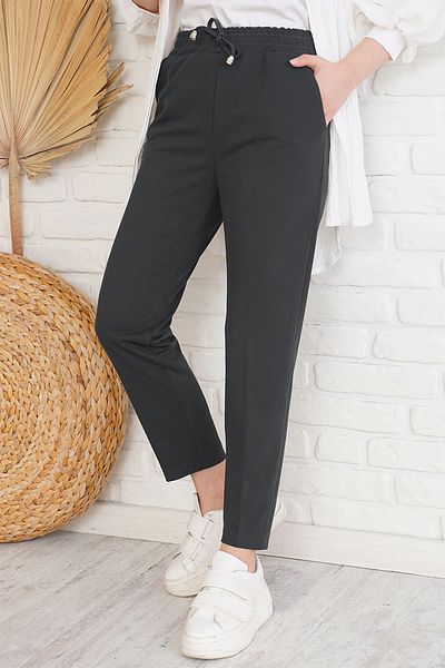 benguen 6624 Anthracite Ankle Παντελόνι - Λεπτομέρεια από σχοινί και ελαστική μέση
