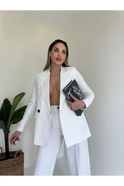 MOCCHI بدلة نسائية من الكتان بالازو روسي