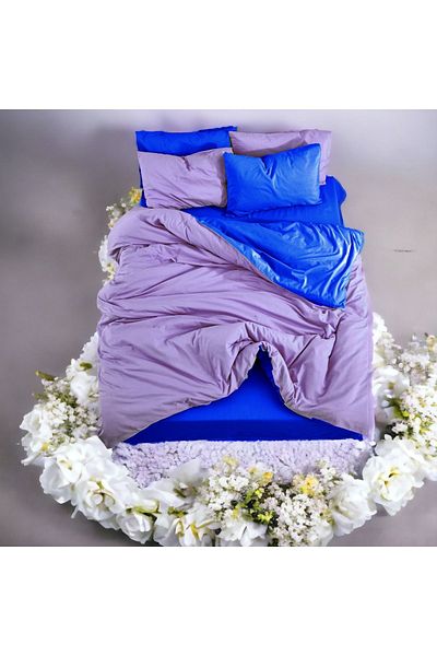 MAJESTE Double-Sided Use Combination/Ranforce Double Duvet Cover Set-4 Pillowcases-Purple/Sax Blue