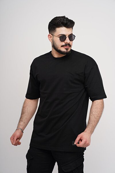 Est Estola Чоловічий оверсайз базовий футболка з кишенями, 100% бавовна, щільна тканина, комір-стійка