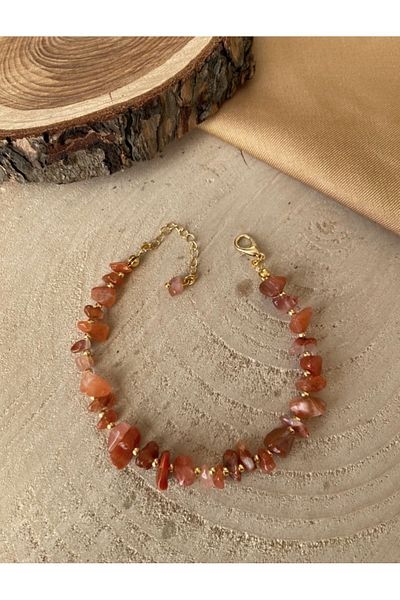 TARZ-I TAKI Natural Stone Coffee Orange Agate Necklace & Bracelet Set Women Mothers Valentine's Day