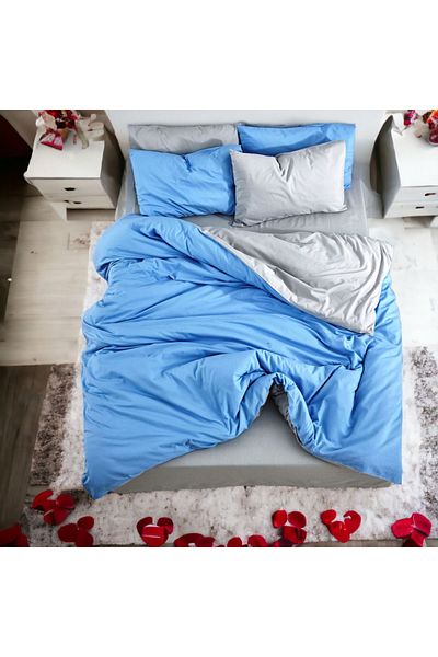 MAJESTE Double-Sided Use Combination/Ranforce Double Duvet Cover Set-4 Pillowcases-Blue/Grey
