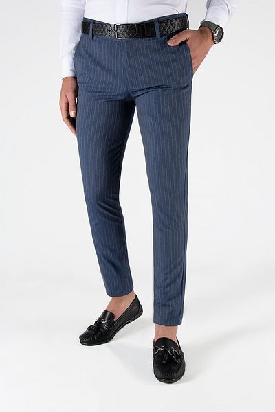 Terapi Men Italian Cut Slim Fit Indigo Striped Cotton Trousers