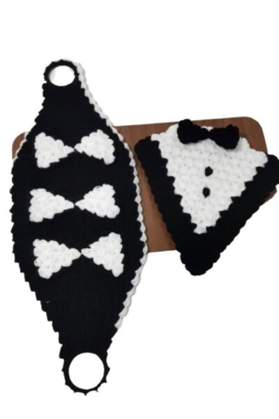 Taku Ticaret حامل مهر ليفة حمام العريس محبوك يدويًا مكون من قطعتين